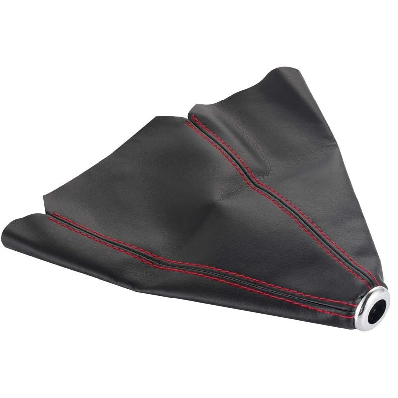 Black PU leather gearstick dust cover for General Motors vehicles on a car interior.