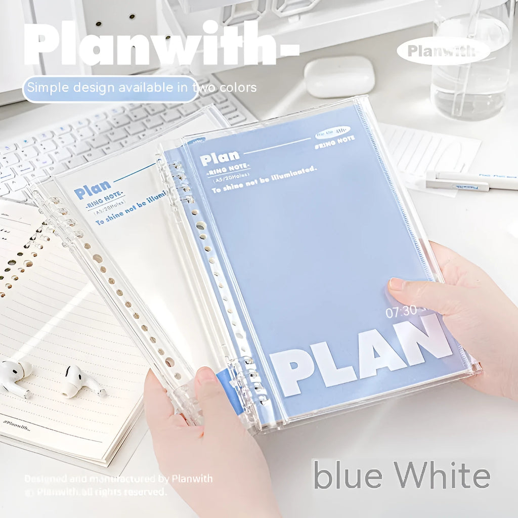 A5 PVC loose spiral notebook binder in blue or white colour with clear front cover