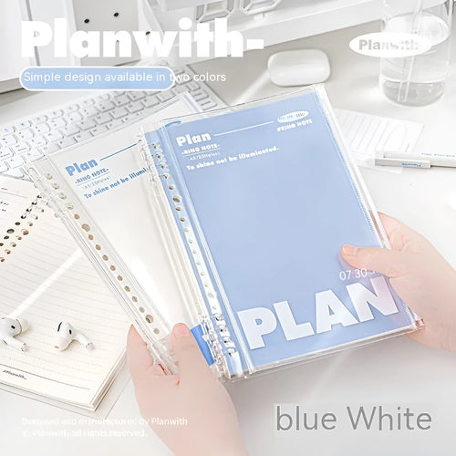 A5 PVC loose spiral notebook binder in blue or white colour with clear front cover