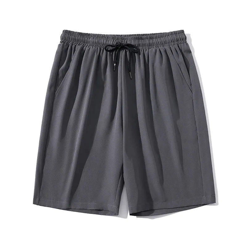 Men's ice silk nylon cropped sports casual pants in straight-leg design with high elasticity waistband