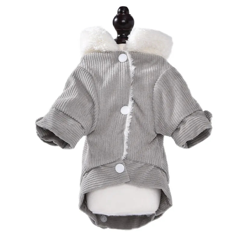 Lambswool grey dog vest with wool lining shown on pet model in size M