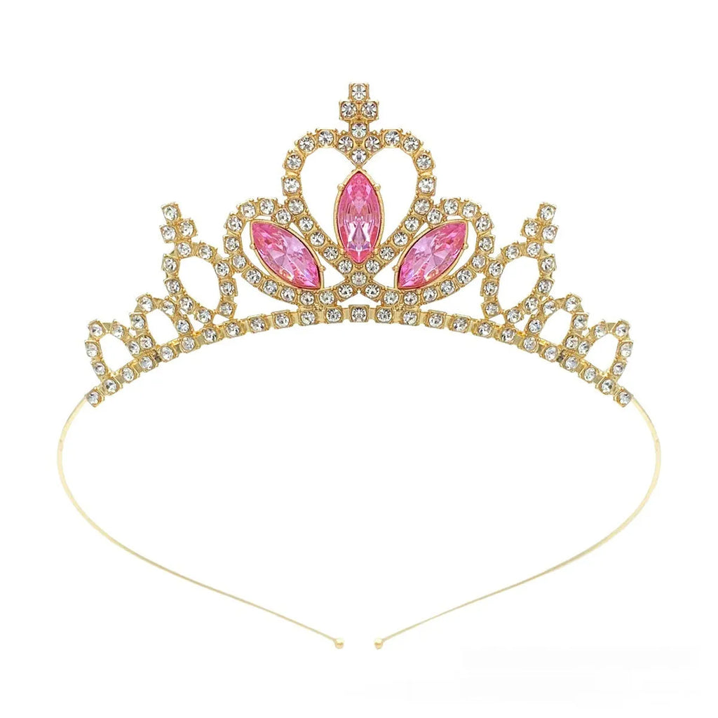 Gold and silver alloy princess crown headdress with electroplated finish for children's dress-up.