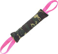 Beige jute dog tug toy with two handles, sized for small and medium dogs