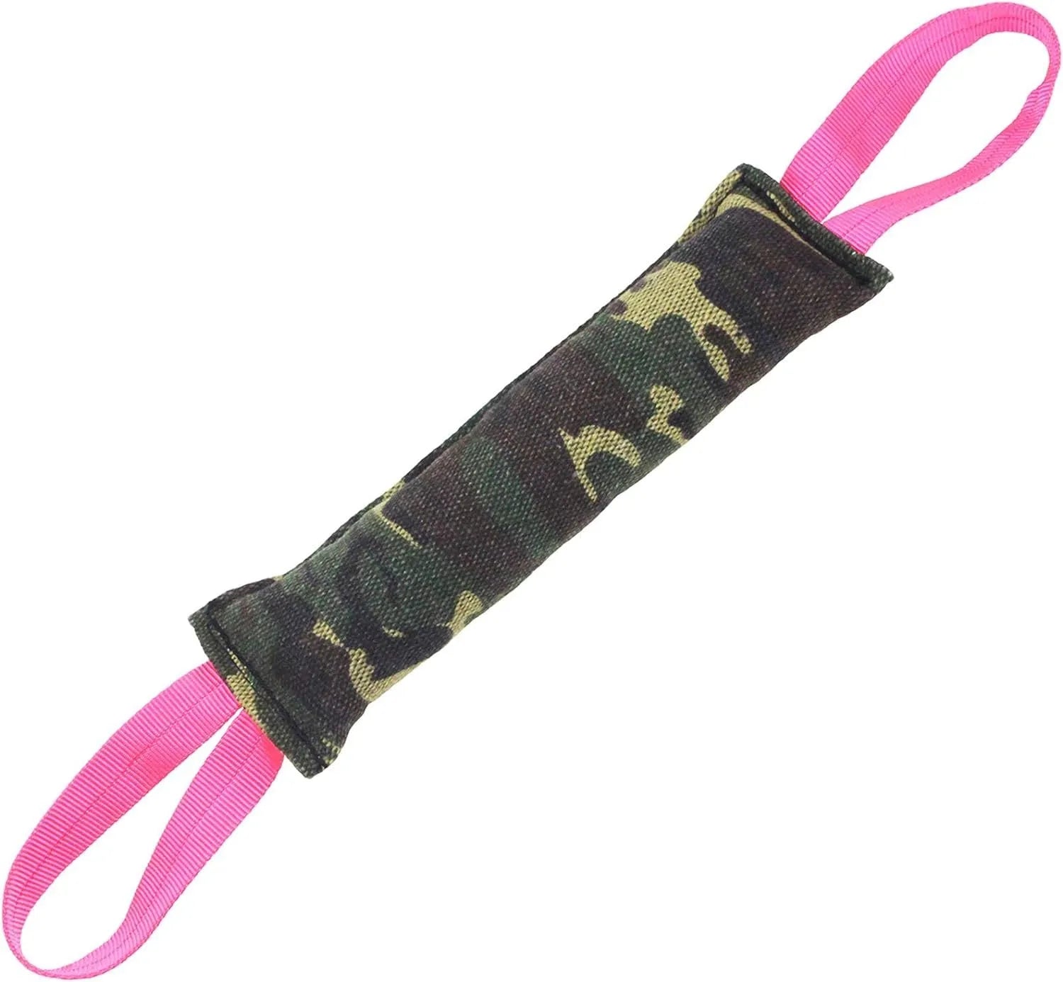 Beige jute dog tug toy with two handles, sized for small and medium dogs