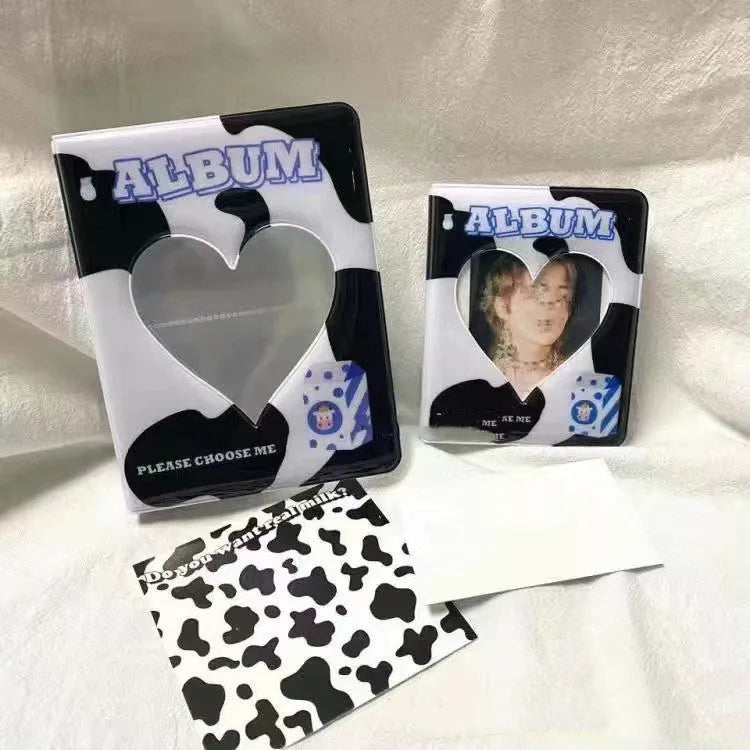 Mini cow PP cover photo album with cartoon cow design holding 64 cards
