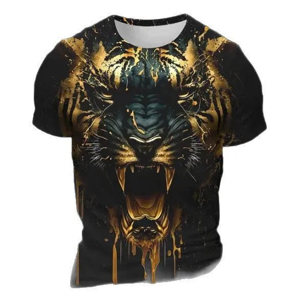 Men's 3D tiger pattern short sleeve t-shirt in thin bird eye cloth polyester fabric
