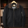 Men's washed cotton baseball flight jacket in plus sizes, shown in camel colour.