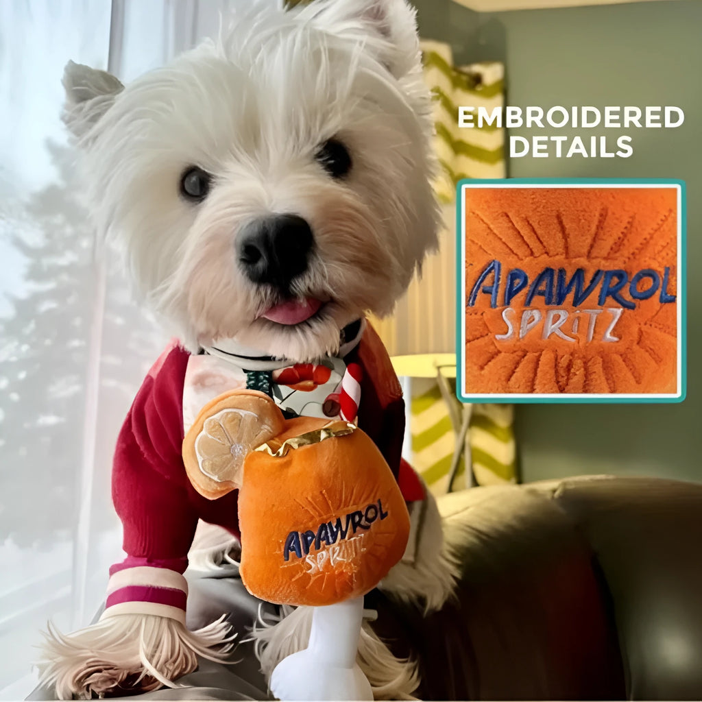 Yellow cup-shaped plush dog toy with squeaker for chewing and interactive play