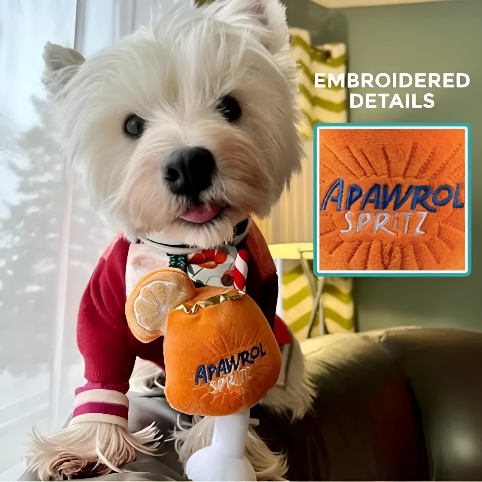Yellow cup-shaped plush dog toy with squeaker for chewing and interactive play