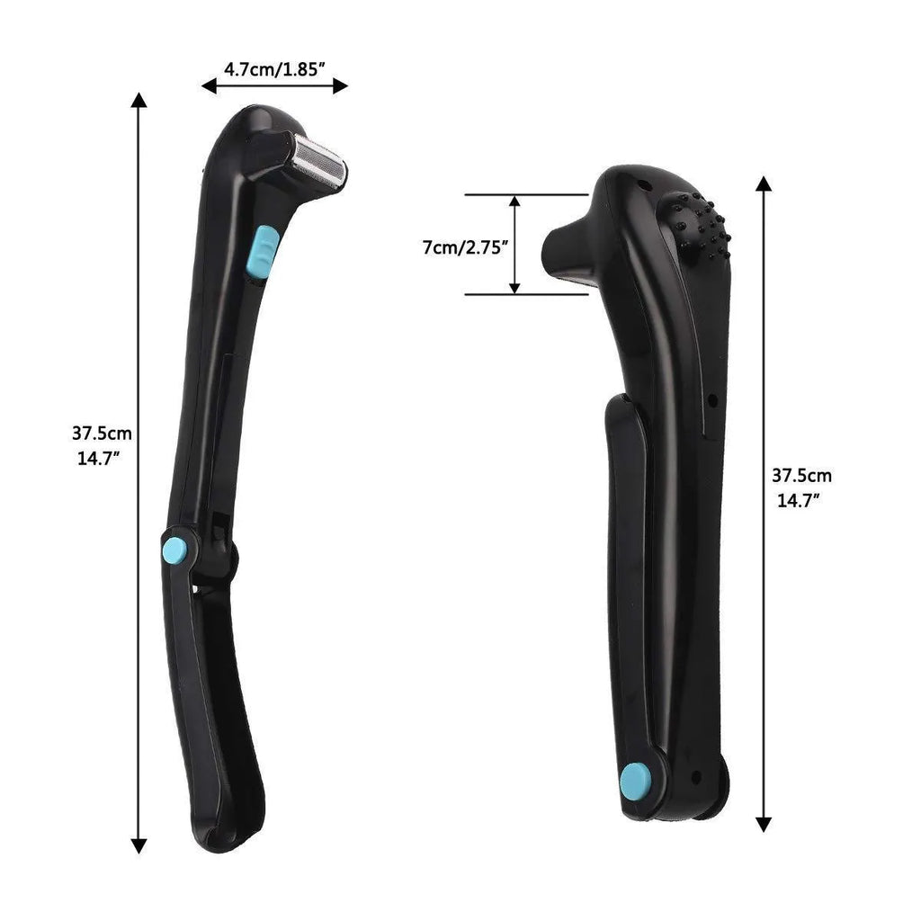 Black folding cordless electric body shaver for women on a white background.