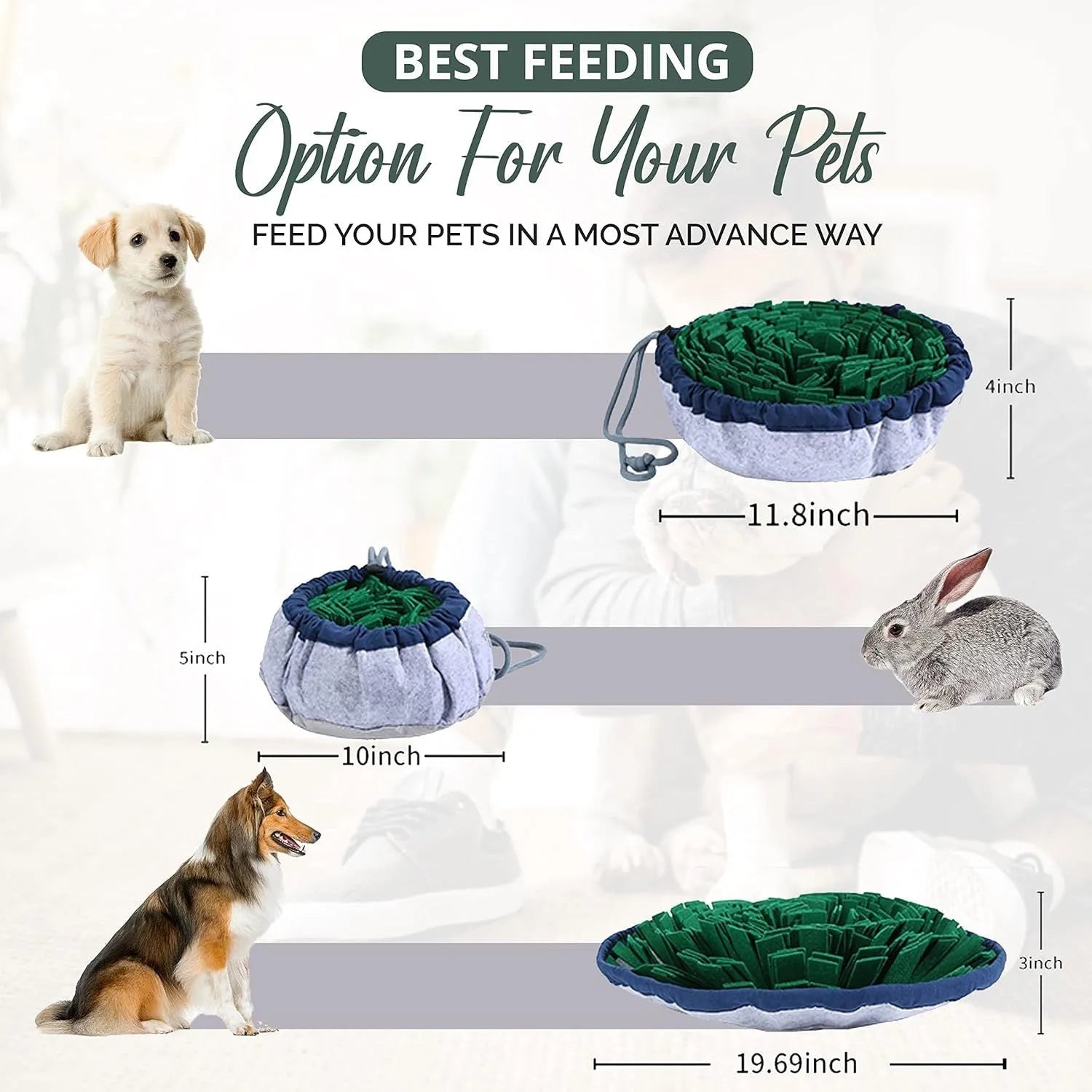 Blue adjustable dog snuffle mat with suction cups, used as a puzzle feeder for slow eating and mental stimulation.