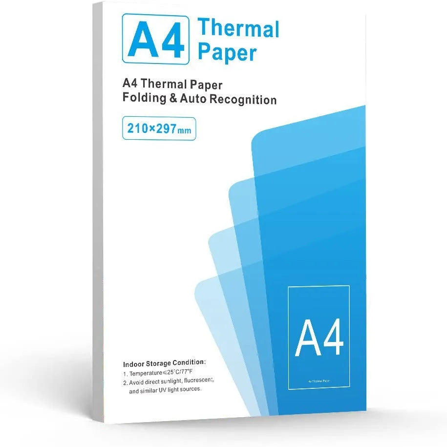 White A4 thermal printer paper sheets in packaging for enterprise use.