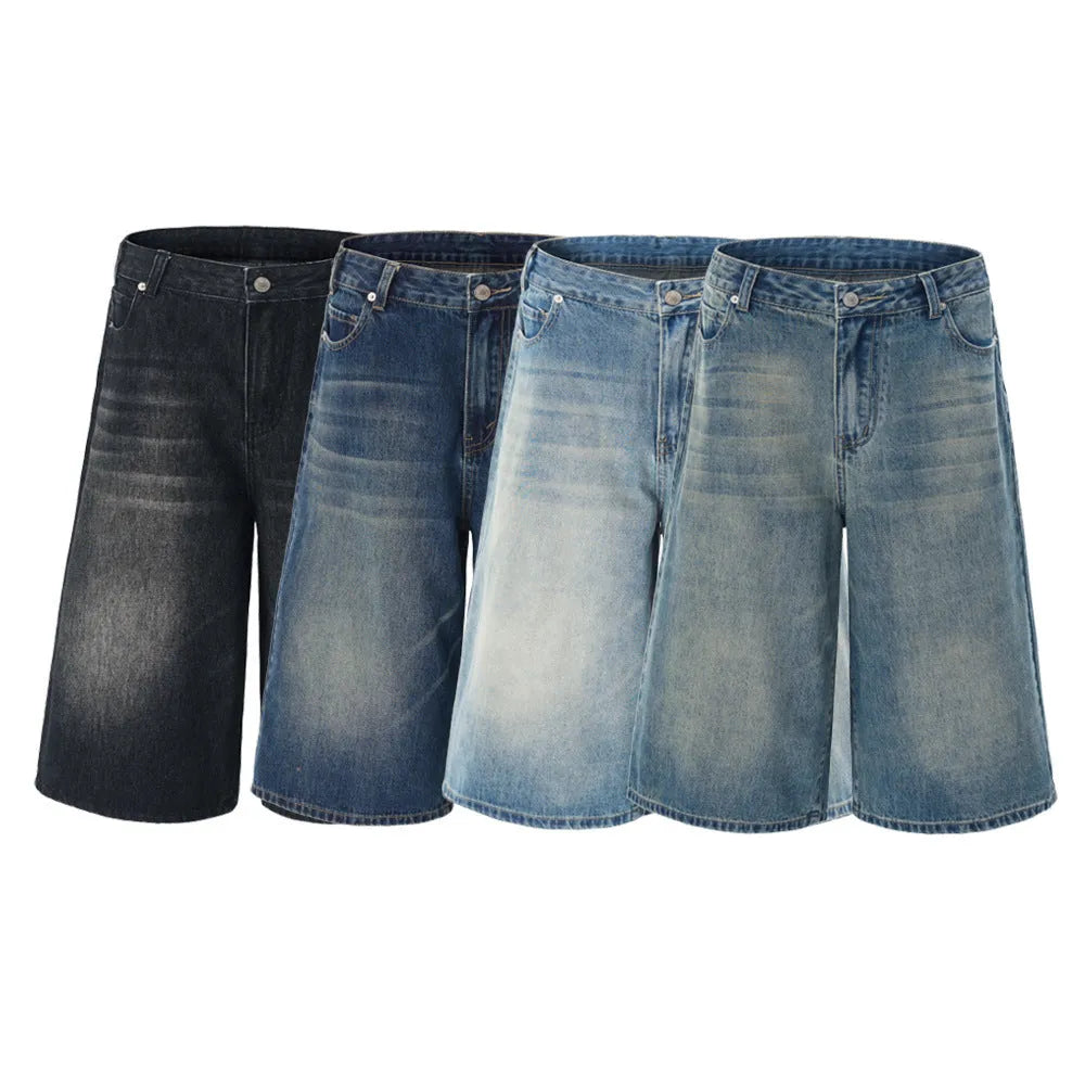 Men's straight-leg denim shorts in light blue colour with cropped length and casual styling