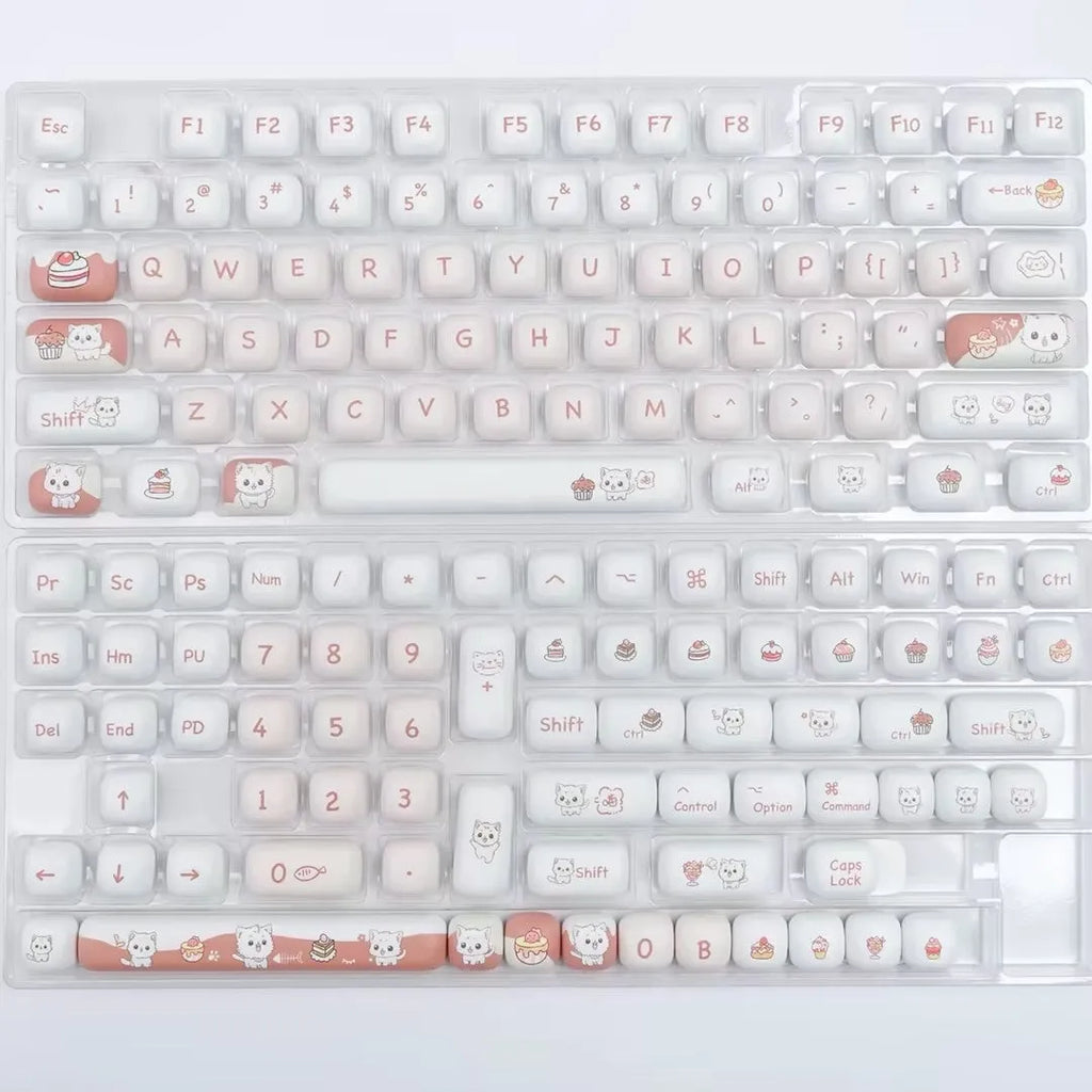 Dessert Cat cartoon themed MOG round key cap set for mechanical keyboards on a white background.