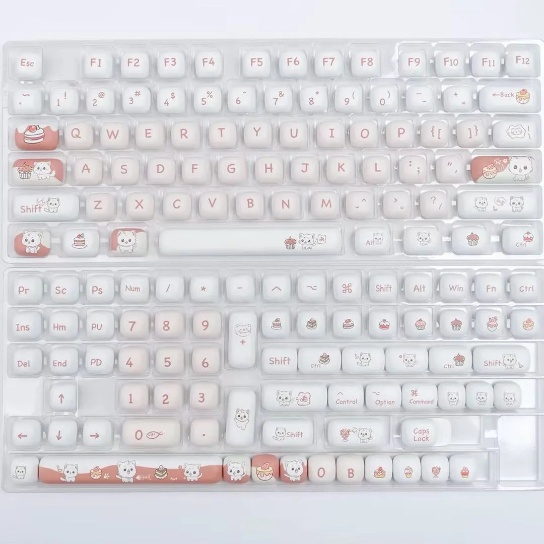 Dessert Cat cartoon themed MOG round key cap set for mechanical keyboards on a white background.