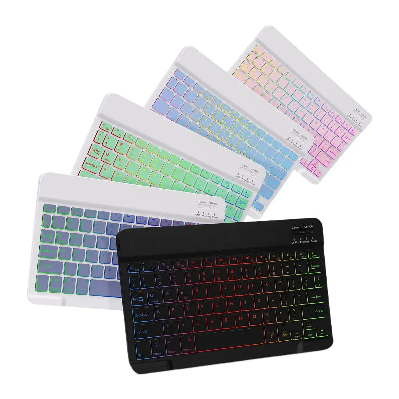 iPad protective leather case with built-in RGB backlit Bluetooth keyboard and stand in black colour