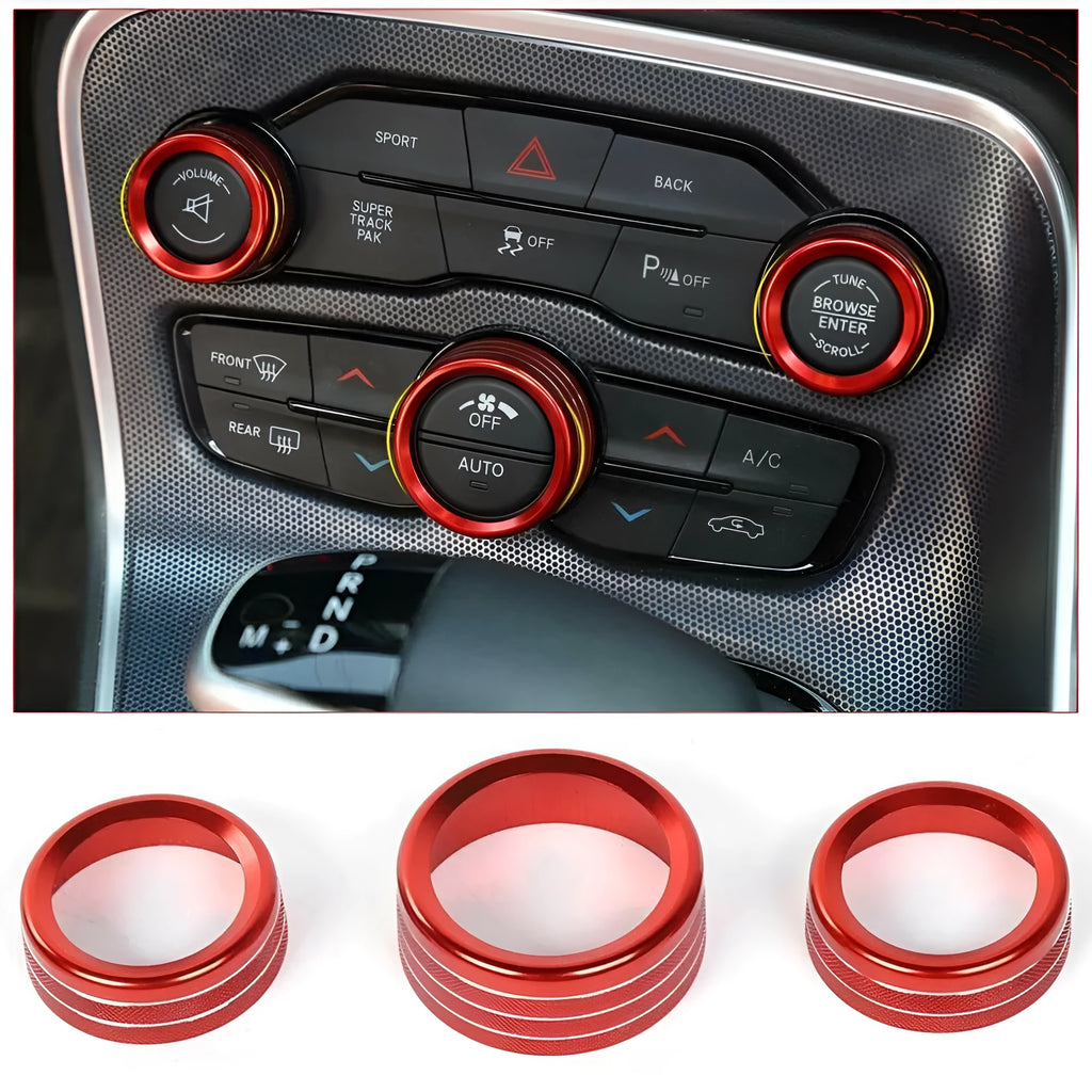 Aluminium alloy air conditioning knob decorative ring for Dodge Challenger and Grand Cherokee in selected colour.