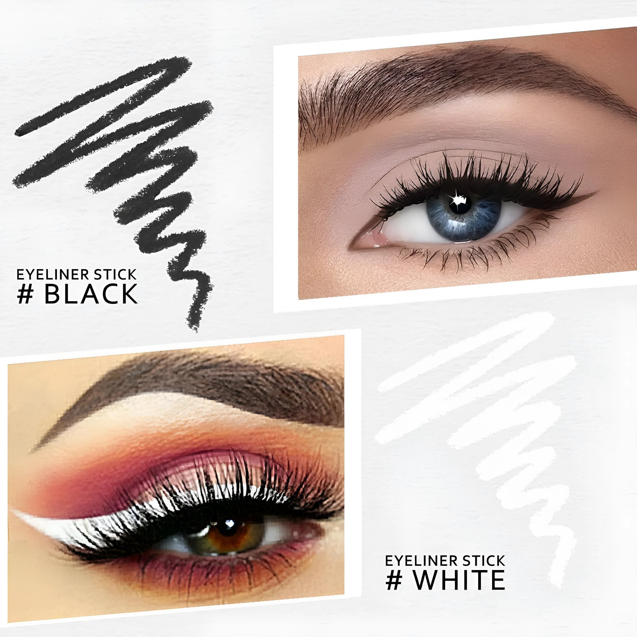 12 white and black waterproof eyeliner pencils with sharpener in retractable makeup set