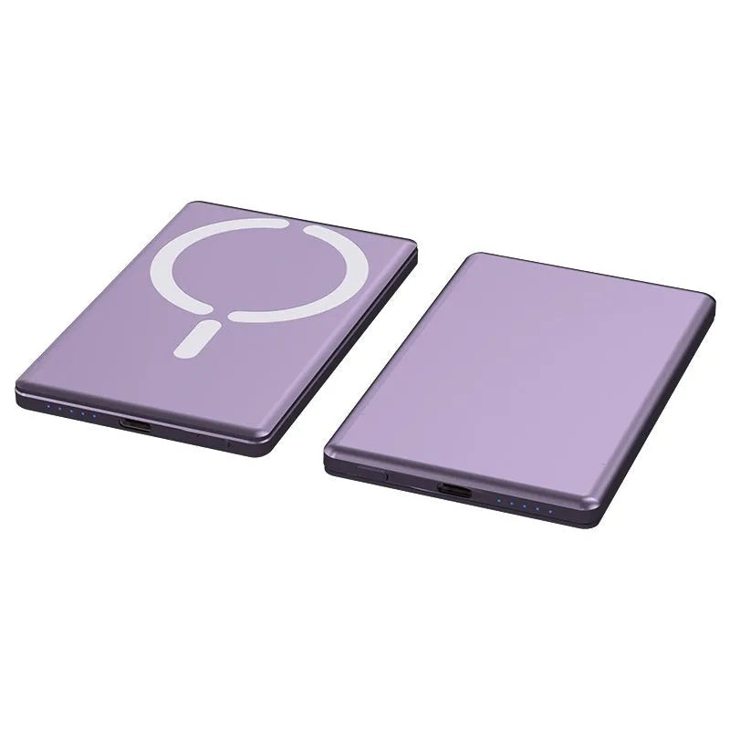 Ultra-thin magnetic power bank in dark grey, silver, black or violet colours with alloy shell