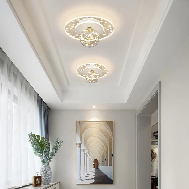 Modern slim LED ceiling lamp for corridors in gold, black, or white finish with dimmable light.