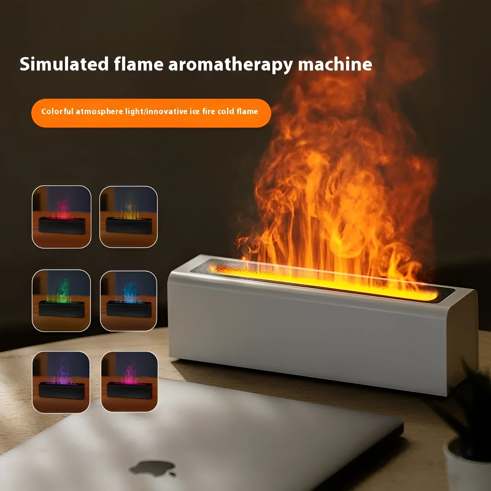 Square USB plug-in aroma diffuser with simulated flame lighting effect