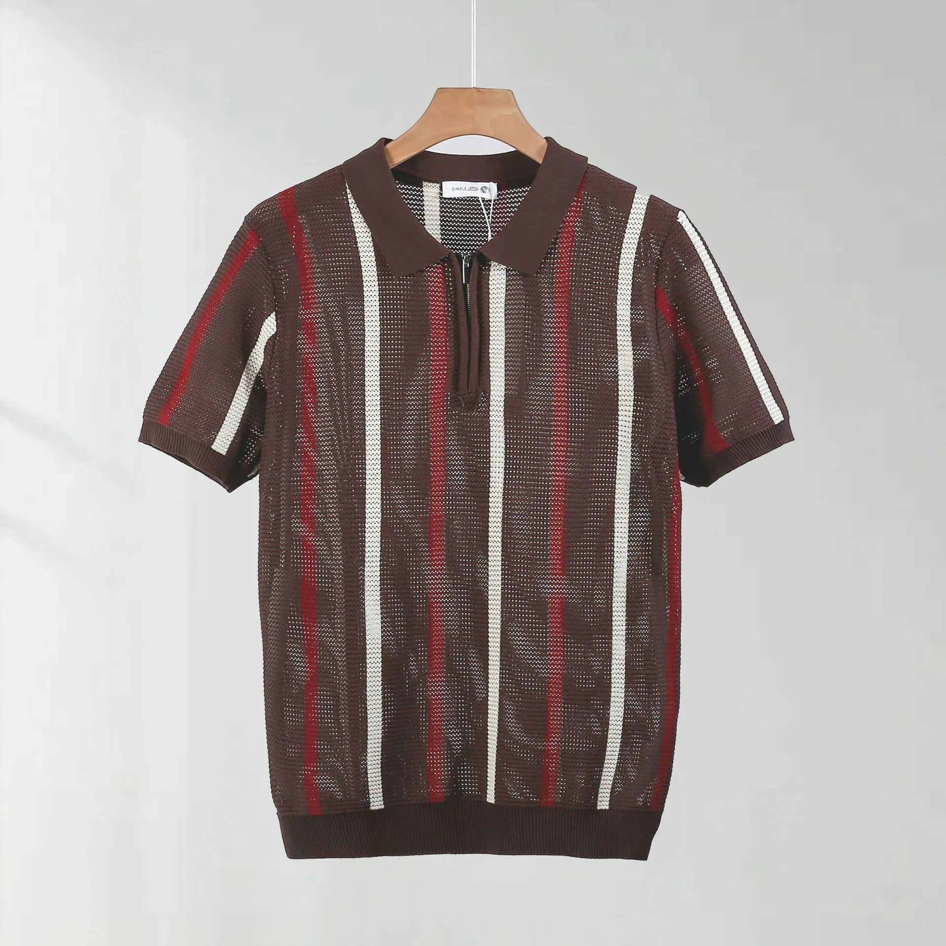 Short sleeve hollow mesh polo shirt in ice silk fabric with zipper details