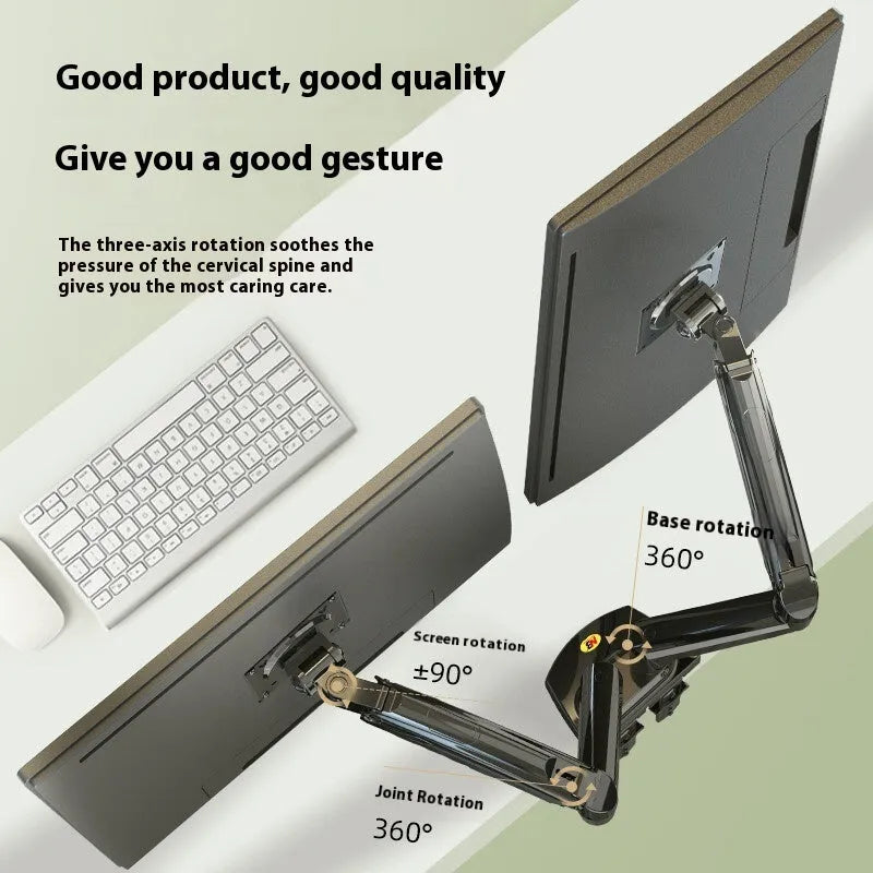 Dual monitor desk mount bracket in aluminium alloy with mechanical adjustment arms