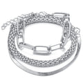 Set of three alloy snake bone chain bracelets in retro geometric design with electroplated gold finish