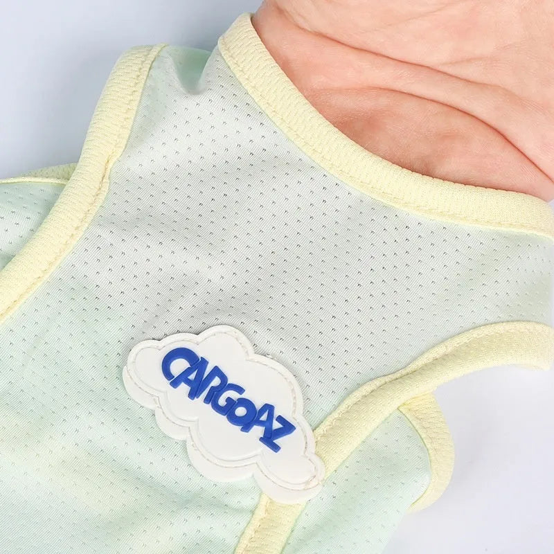 Polyester cat summer vest in sports style with anti-lint properties, shown in grass green colour