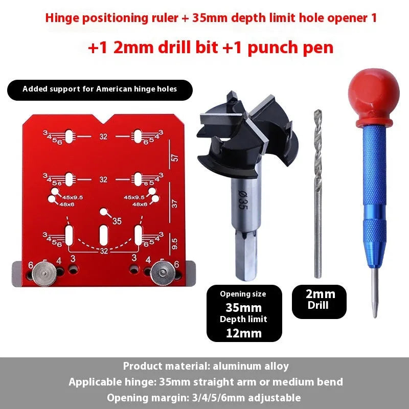 Red aluminium alloy hinge punch locator tool for 35mm cabinet door hinge installation