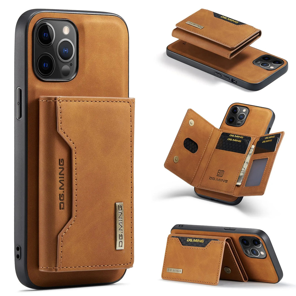 Magnetic card holder split protection phone case in PU for Apple iPhone, available in combination colours