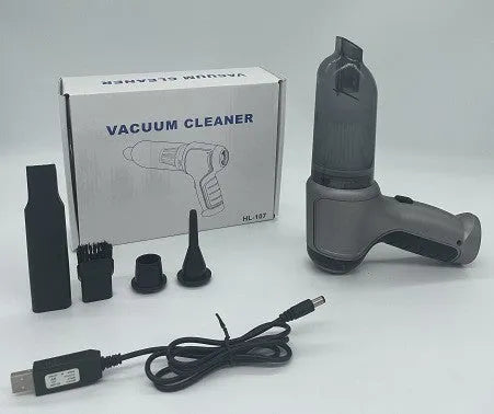 Handheld cordless vacuum cleaner in silver for car interiors and pet hair removal.