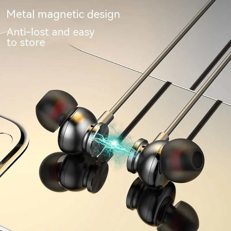 Bluetooth headset in black bare metal finish with hanging neck silicone design and digital display