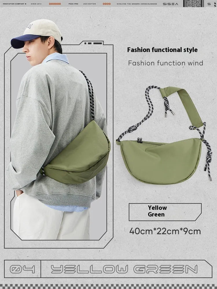 Men's nylon messenger bag in solid colour with large capacity for daily use