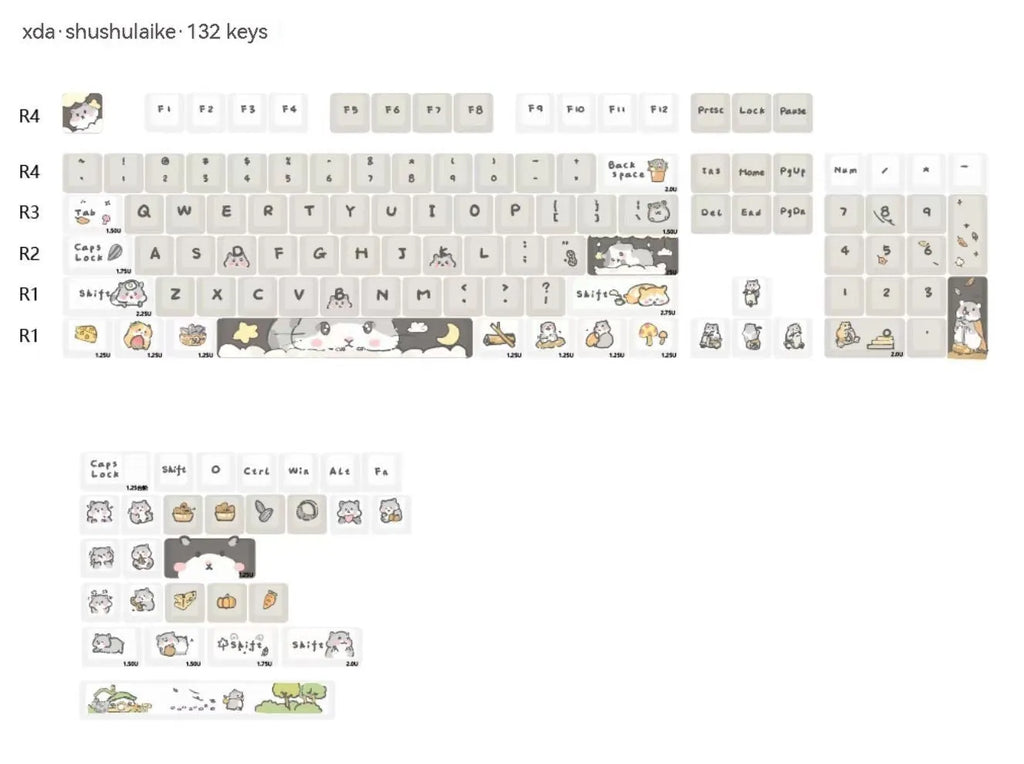 Custard design mechanical keyboard keycaps for 68 75 98 100 column layouts in grey and yellow colours