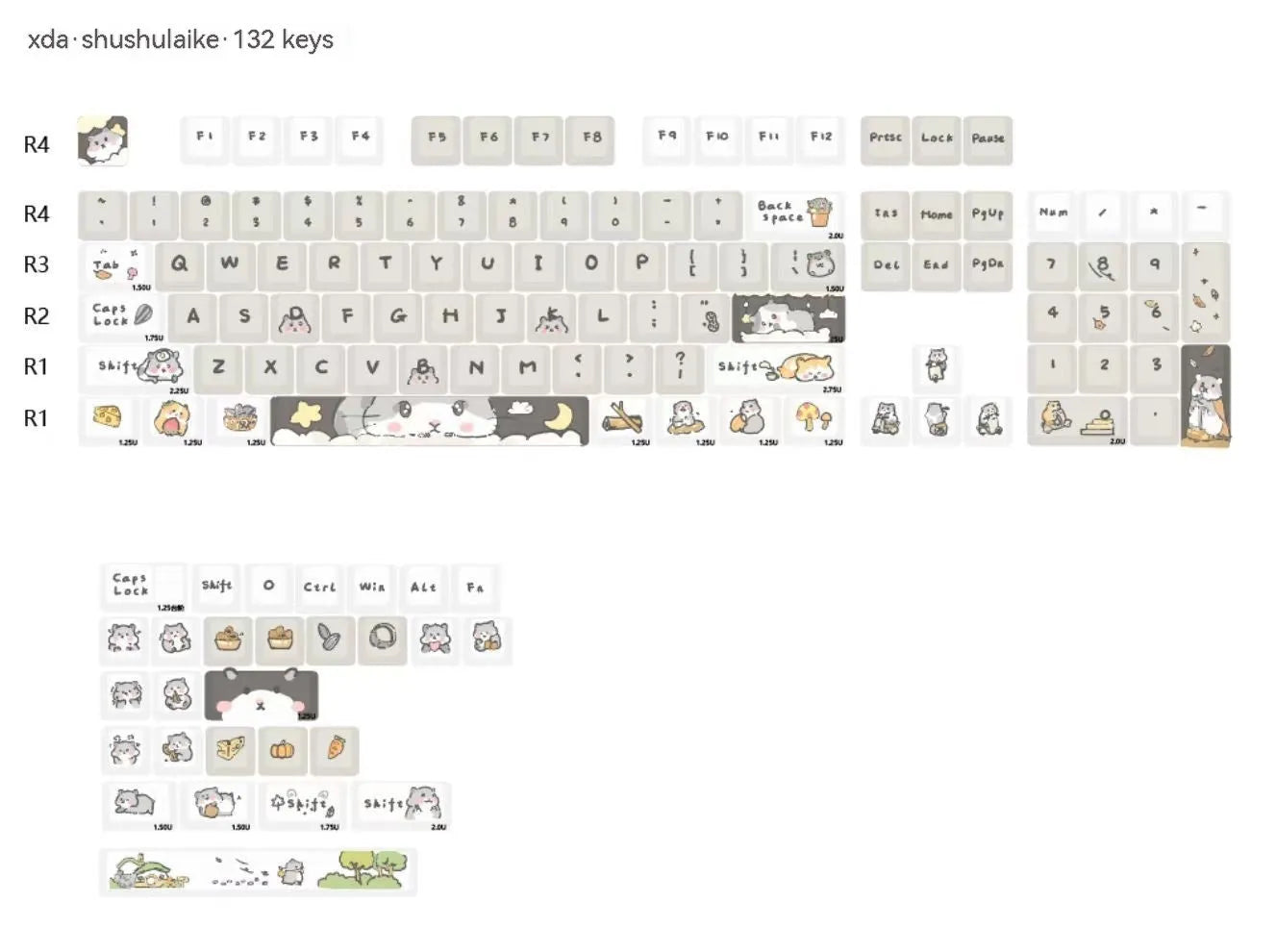 Custard design mechanical keyboard keycaps for 68 75 98 100 column layouts in grey and yellow colours
