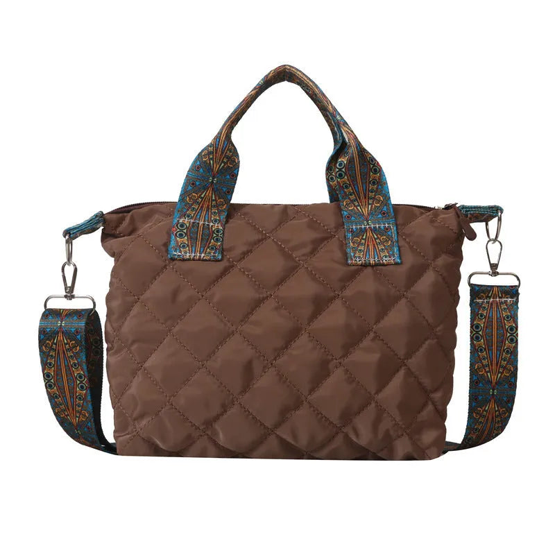 Soft Oxford cloth shoulder messenger bag with embroidery details in horizontal square shape