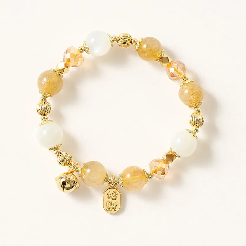 Gold rutilated quartz crystal bracelet with Korean style design in Lucky Fortune colour.