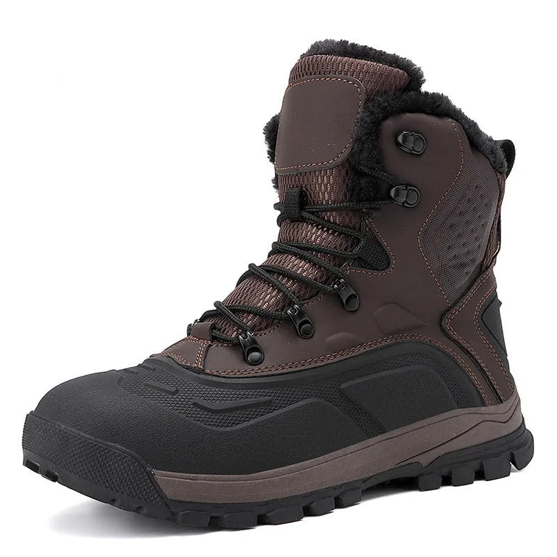 Men's black fleece-lined high-top boots with lace-up front and ribbed TPR sole