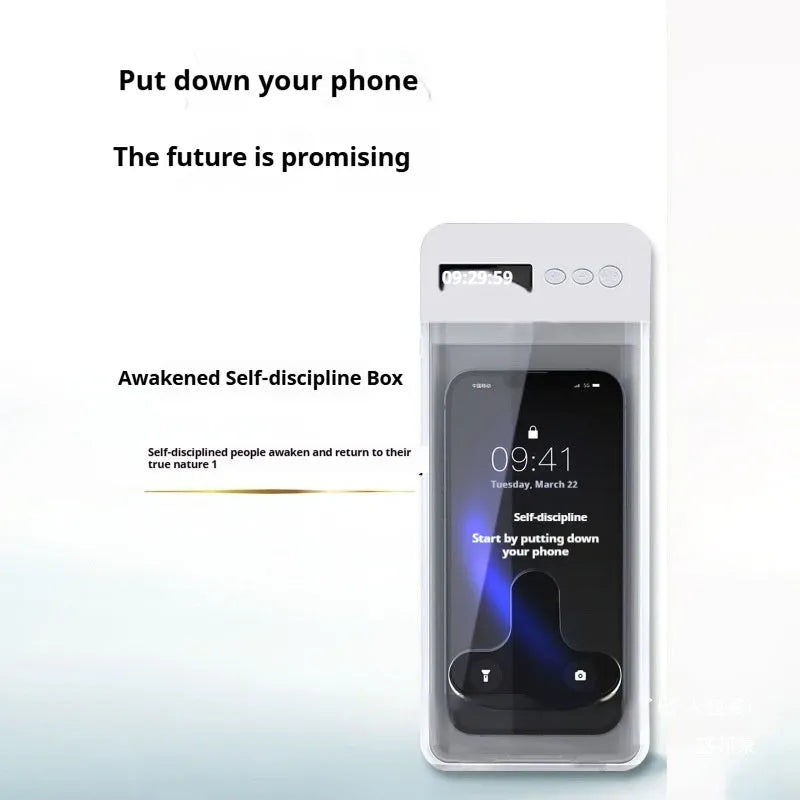 White stainless steel timing mobile phone self-discipline box with rechargeable feature