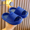 Children's colourful EVA slippers showing non-slip sole, available in blue, green, orange, pink, and yellow.