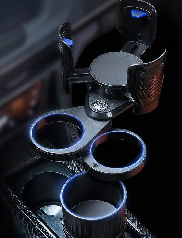 One Point Four car cup holder with retractable adjustable bottom in carbon fibre black