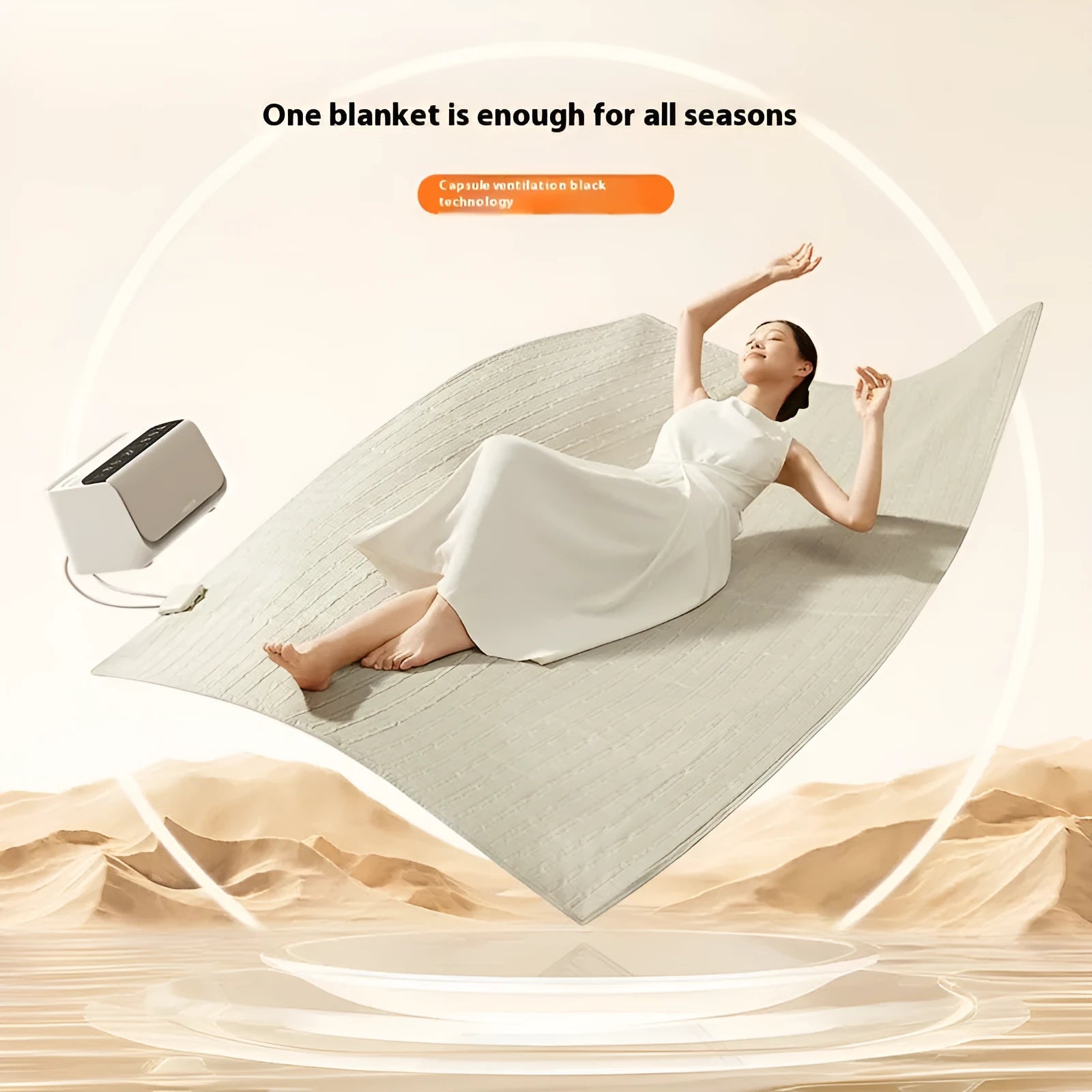 Aideng plush electric water blanket with smart host controller in white, showing two size options.
