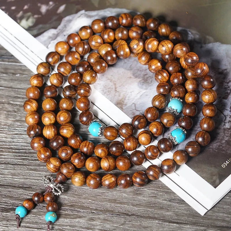 Handmade stone bead bracelet with 108 geometric lvzhu beads measuring 5-6mm