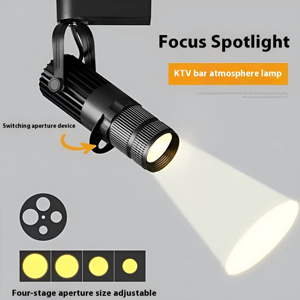 Black surface-mounted LED spotlight with aluminium shell for restaurant lighting