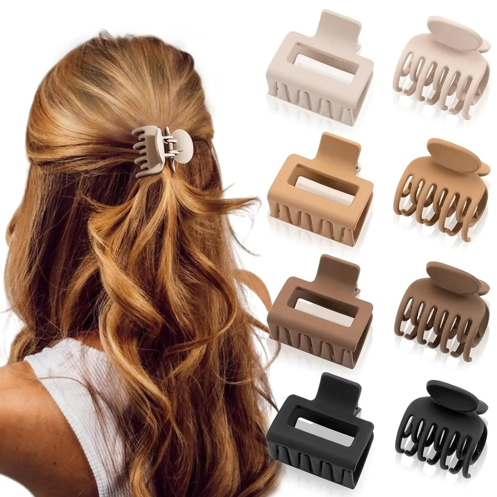 Set of six rose red plastic hair clips with frosted grip and pointed toe design.