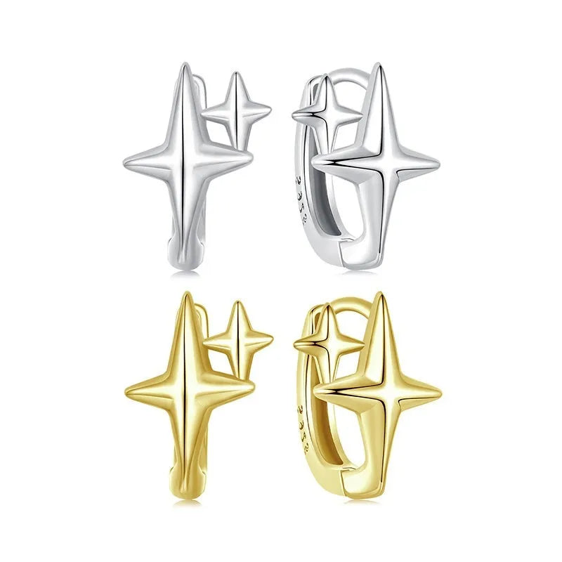 Sterling silver minimalist star ear clips with oxidised finish and clip-on fastening