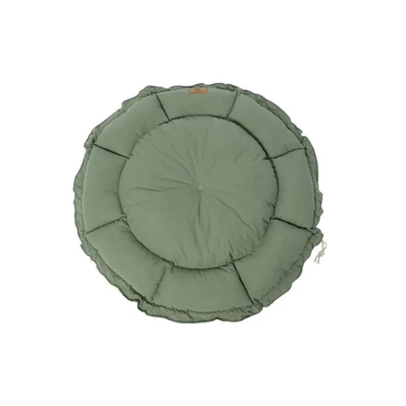 Grey and green reversible donut cat bed shown in small, medium, and large sizes