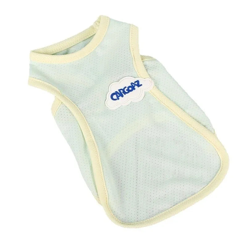 Polyester cat summer vest in sports style with anti-lint properties, shown in grass green colour