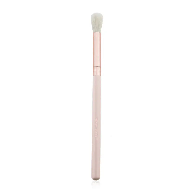 26 pink makeup brushes with wooden handles and wool heads, presented with a PU storage bag.